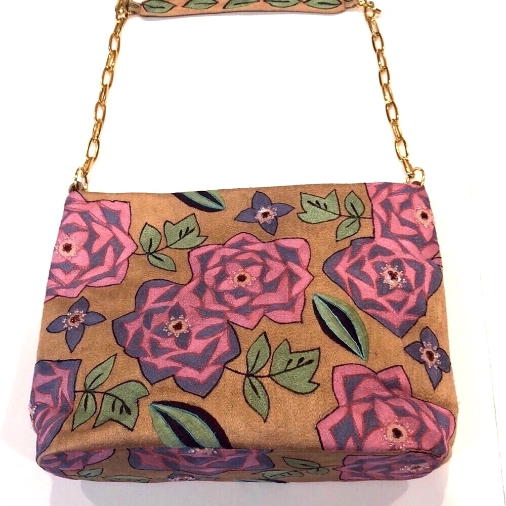 Pierre Urbach Vintage Floral Embroidered Bead and Sequin Chain Tote Bag  - EC